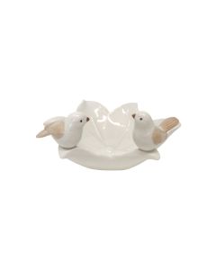 Ceramic leaf- white w/ birds soap dish